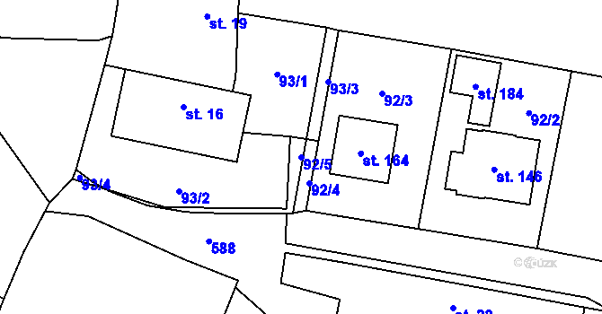 Parcela st. 92/5 v KÚ Třebnouševes, Katastrální mapa