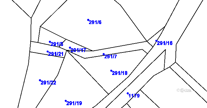 Parcela st. 291/7 v KÚ Třebnouševes, Katastrální mapa