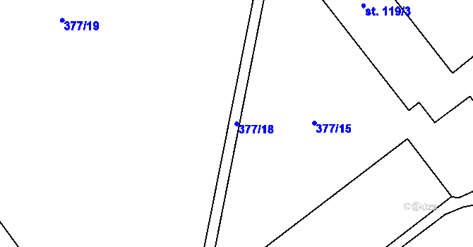 Parcela st. 377/18 v KÚ Třebnouševes, Katastrální mapa