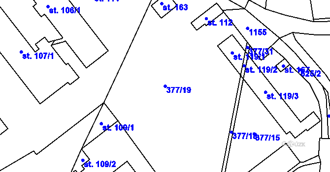 Parcela st. 377/19 v KÚ Třebnouševes, Katastrální mapa