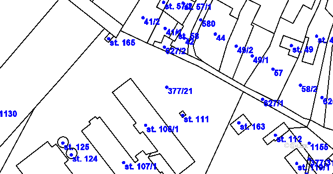 Parcela st. 377/21 v KÚ Třebnouševes, Katastrální mapa