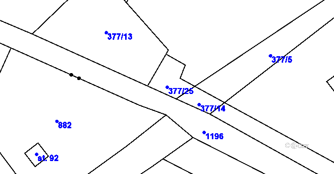 Parcela st. 377/25 v KÚ Třebnouševes, Katastrální mapa
