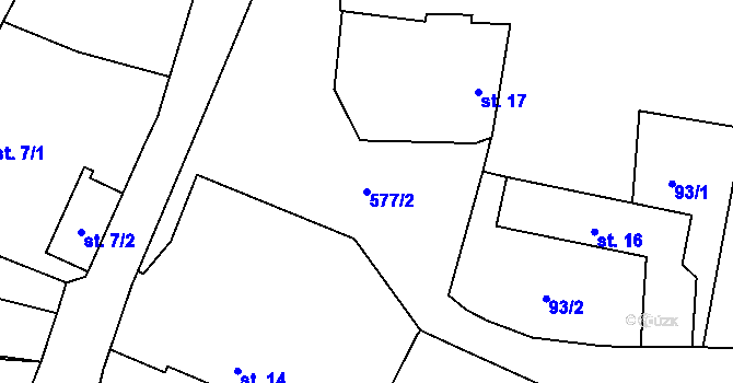 Parcela st. 577/2 v KÚ Třebnouševes, Katastrální mapa