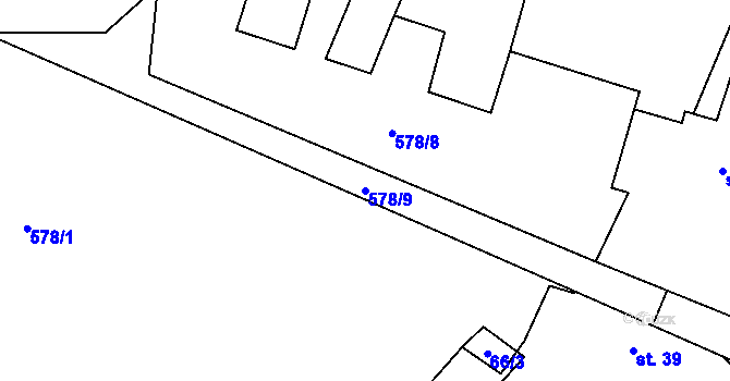 Parcela st. 578/9 v KÚ Třebnouševes, Katastrální mapa