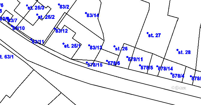 Parcela st. 578/10 v KÚ Třebnouševes, Katastrální mapa
