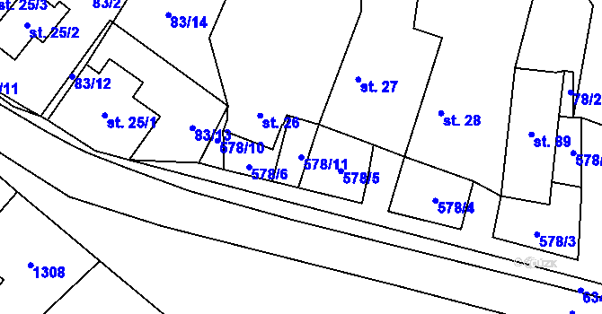 Parcela st. 578/11 v KÚ Třebnouševes, Katastrální mapa