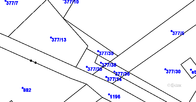 Parcela st. 377/35 v KÚ Třebnouševes, Katastrální mapa
