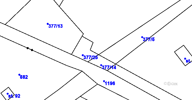 Parcela st. 377/38 v KÚ Třebnouševes, Katastrální mapa