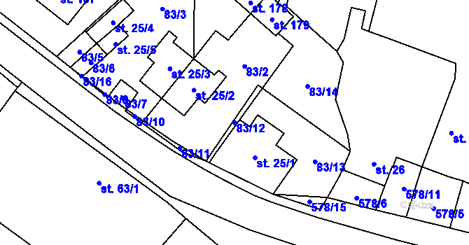 Parcela st. 83/12 v KÚ Třebnouševes, Katastrální mapa