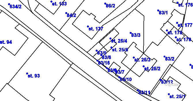 Parcela st. 83/5 v KÚ Třebnouševes, Katastrální mapa