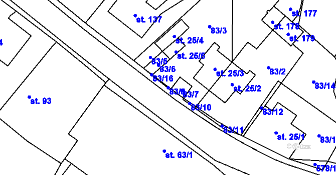 Parcela st. 83/8 v KÚ Třebnouševes, Katastrální mapa