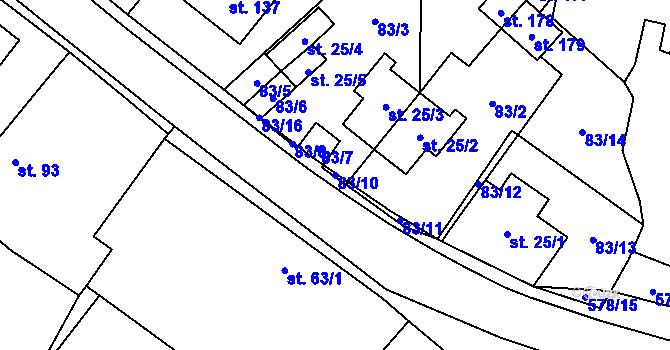 Parcela st. 83/10 v KÚ Třebnouševes, Katastrální mapa