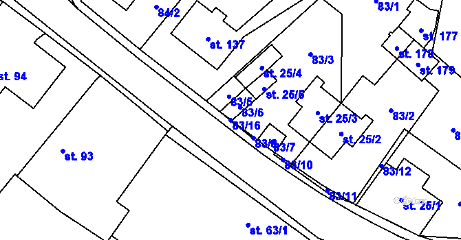 Parcela st. 83/16 v KÚ Třebnouševes, Katastrální mapa