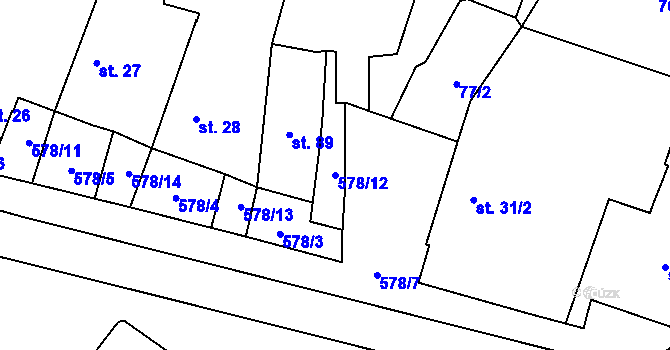 Parcela st. 578/12 v KÚ Třebnouševes, Katastrální mapa