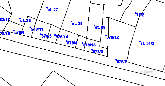 Parcela st. 578/13 v KÚ Třebnouševes, Katastrální mapa
