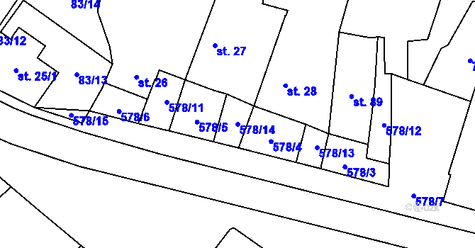 Parcela st. 578/14 v KÚ Třebnouševes, Katastrální mapa