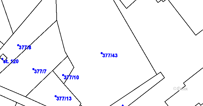 Parcela st. 377/43 v KÚ Třebnouševes, Katastrální mapa