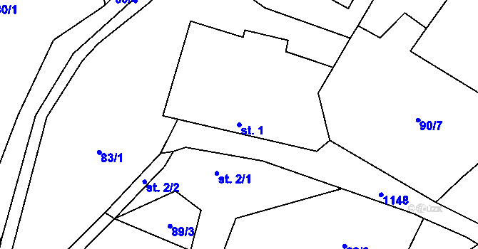 Parcela st. 1 v KÚ Třeboc, Katastrální mapa
