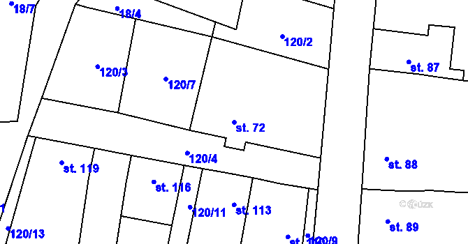 Parcela st. 72 v KÚ Třeboc, Katastrální mapa