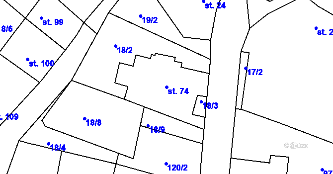 Parcela st. 74 v KÚ Třeboc, Katastrální mapa