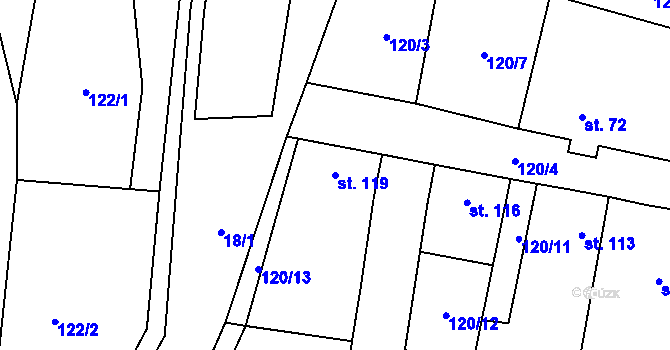 Parcela st. 119 v KÚ Třeboc, Katastrální mapa