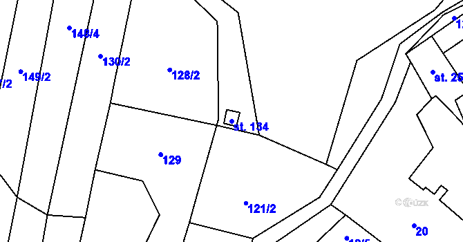 Parcela st. 134 v KÚ Třeboc, Katastrální mapa