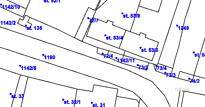 Parcela st. 72/4 v KÚ Třeboc, Katastrální mapa