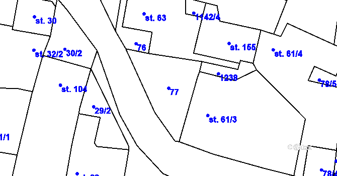 Parcela st. 77 v KÚ Třeboc, Katastrální mapa