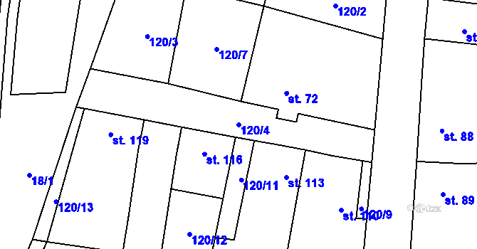 Parcela st. 120/4 v KÚ Třeboc, Katastrální mapa