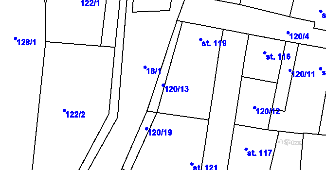 Parcela st. 120/13 v KÚ Třeboc, Katastrální mapa
