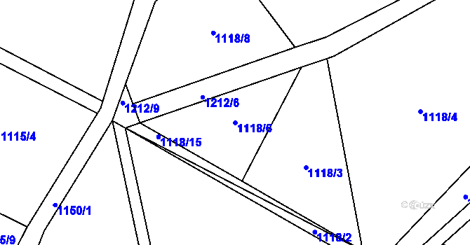 Parcela st. 1118/6 v KÚ Třeboc, Katastrální mapa