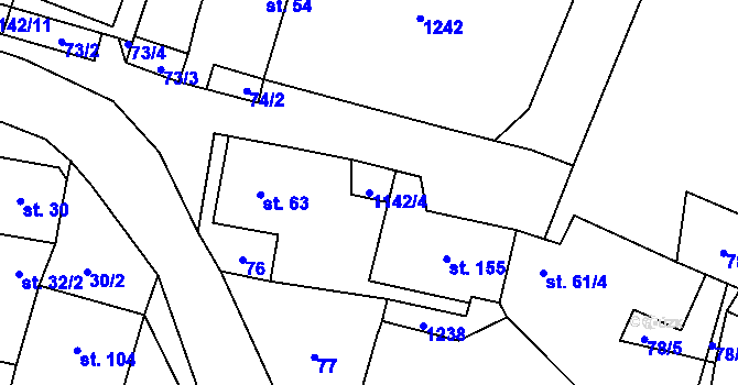 Parcela st. 1142/4 v KÚ Třeboc, Katastrální mapa