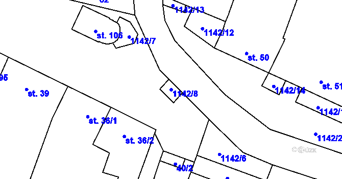 Parcela st. 1142/8 v KÚ Třeboc, Katastrální mapa
