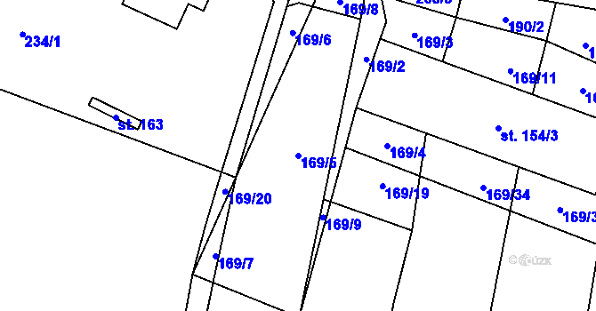 Parcela st. 169/5 v KÚ Třeboc, Katastrální mapa