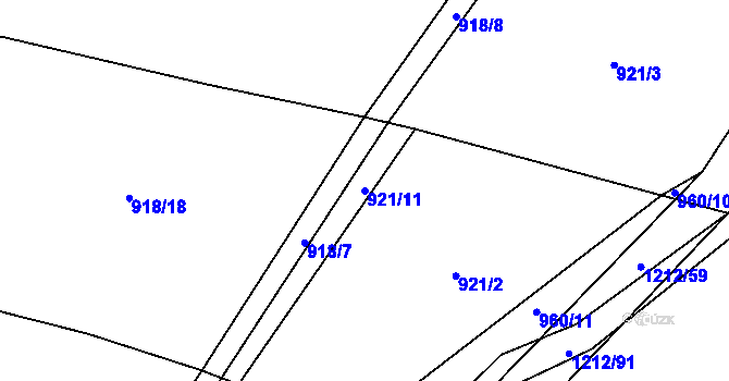 Parcela st. 921/11 v KÚ Třeboc, Katastrální mapa