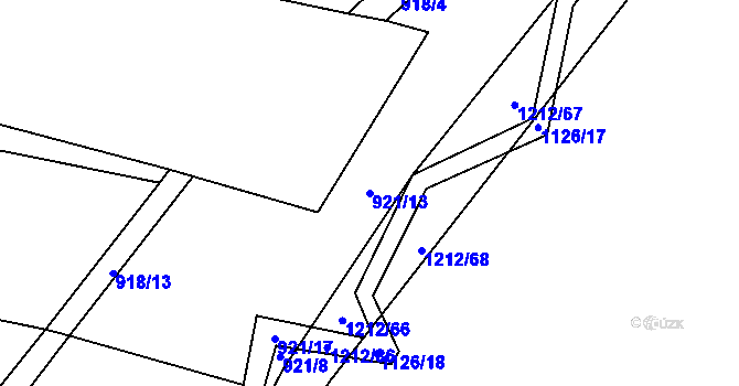 Parcela st. 921/13 v KÚ Třeboc, Katastrální mapa