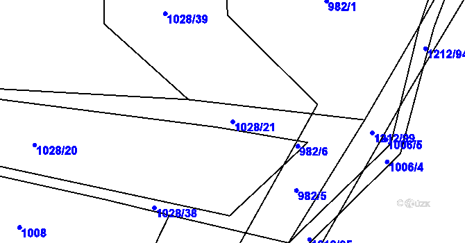 Parcela st. 1028/21 v KÚ Třeboc, Katastrální mapa