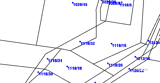 Parcela st. 1118/32 v KÚ Třeboc, Katastrální mapa