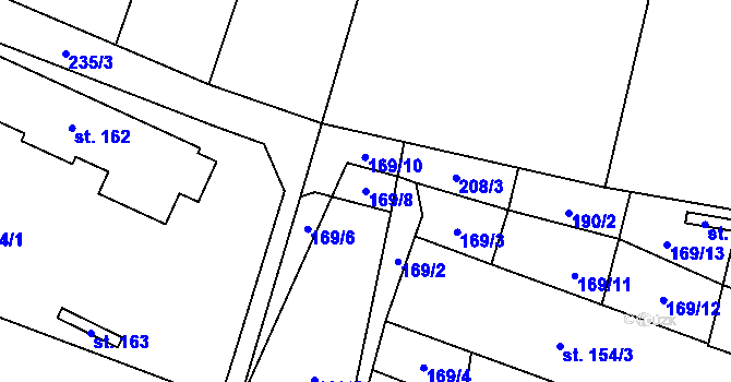 Parcela st. 169/8 v KÚ Třeboc, Katastrální mapa