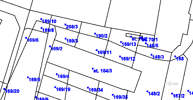Parcela st. 169/11 v KÚ Třeboc, Katastrální mapa