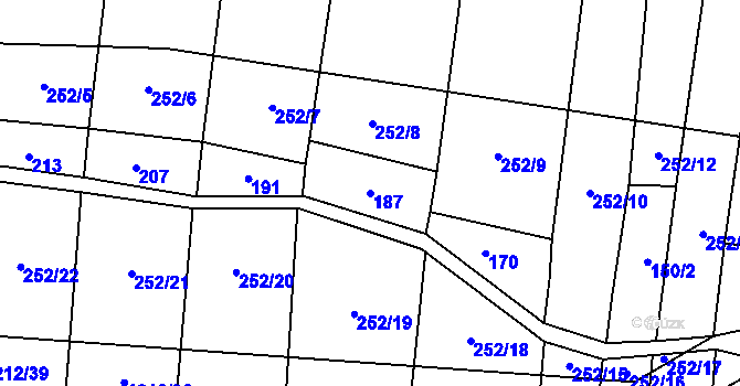Parcela st. 187 v KÚ Třeboc, Katastrální mapa