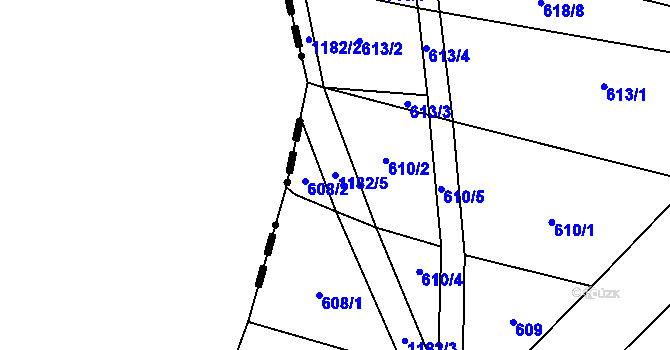 Parcela st. 1182/5 v KÚ Třeboc, Katastrální mapa