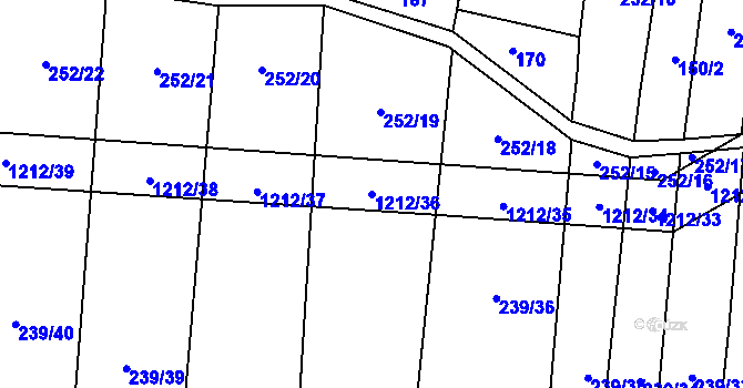 Parcela st. 1212/36 v KÚ Třeboc, Katastrální mapa
