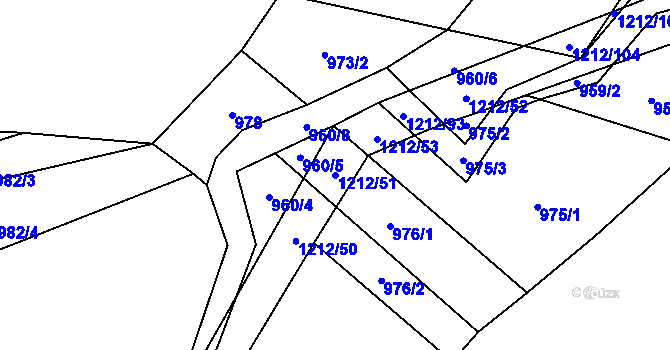 Parcela st. 1212/51 v KÚ Třeboc, Katastrální mapa