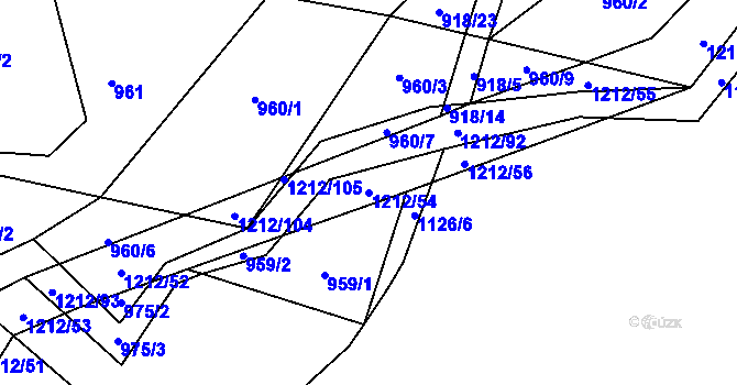 Parcela st. 1212/54 v KÚ Třeboc, Katastrální mapa
