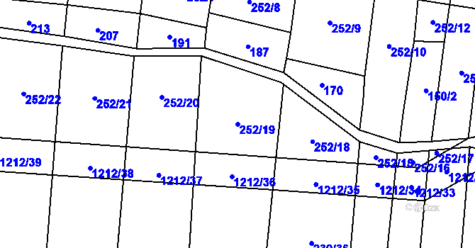 Parcela st. 252/19 v KÚ Třeboc, Katastrální mapa