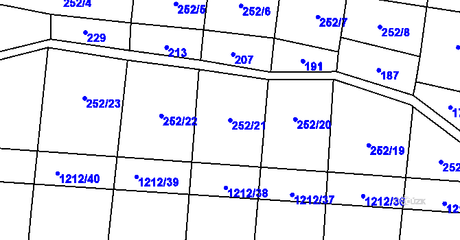 Parcela st. 252/21 v KÚ Třeboc, Katastrální mapa