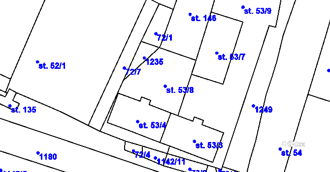 Parcela st. 53/8 v KÚ Třeboc, Katastrální mapa