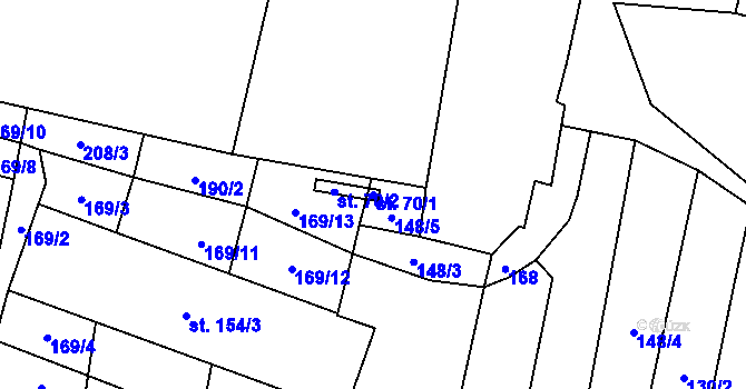 Parcela st. 70/1 v KÚ Třeboc, Katastrální mapa