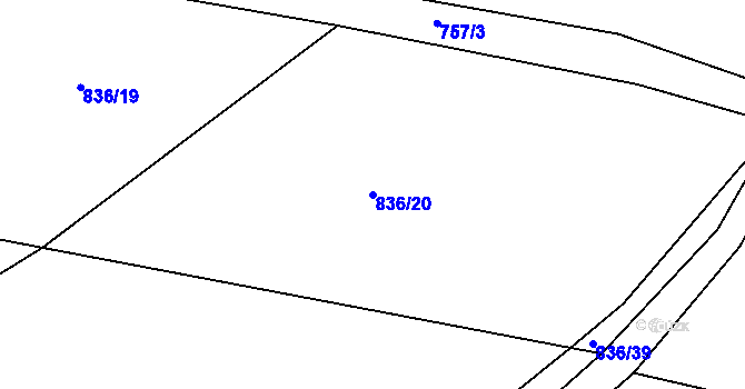 Parcela st. 836/20 v KÚ Třeboc, Katastrální mapa